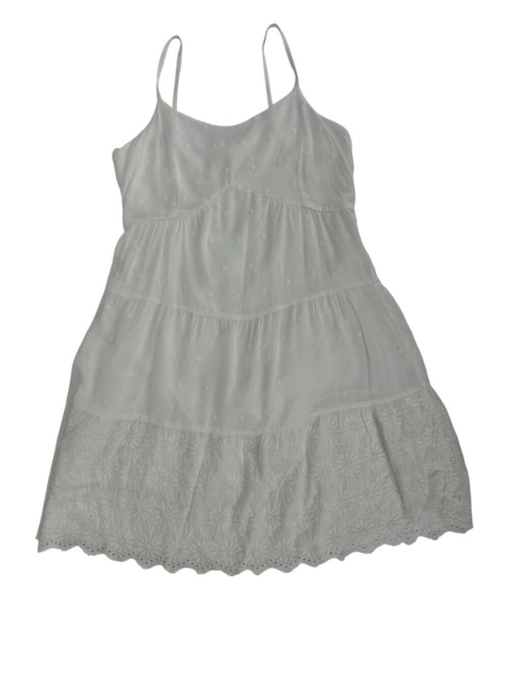 Jessica Simpson White Eyelet Tiered Mini Dress XL Swiss Dot Cottagecore